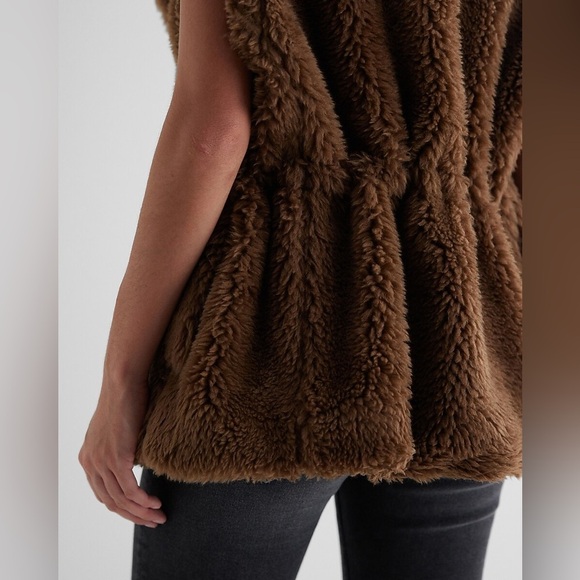 Express Womens Teddy Cinched Back Brown Vest Size Medium - Picture 5 of 16